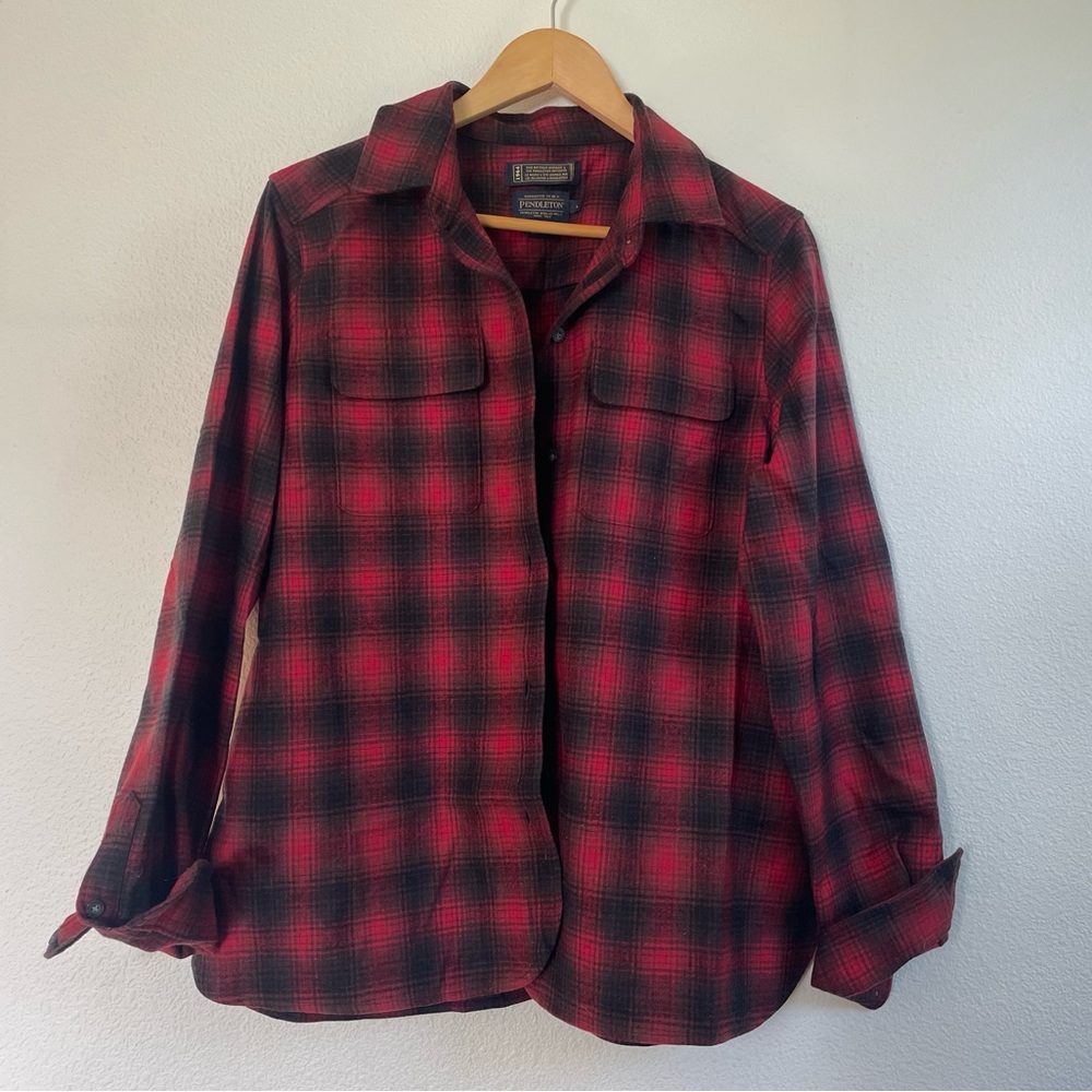 Pendleton Plaid Wool Black Button Up - image 1
